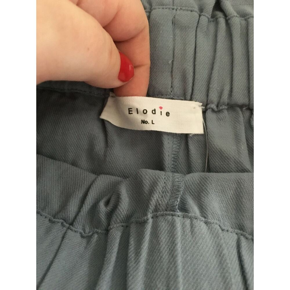 NWT Elodie Pants Womens Sz L Blue Cotton Drawstring Waist Wide Leg Capri Crop - Picture 7 of 11